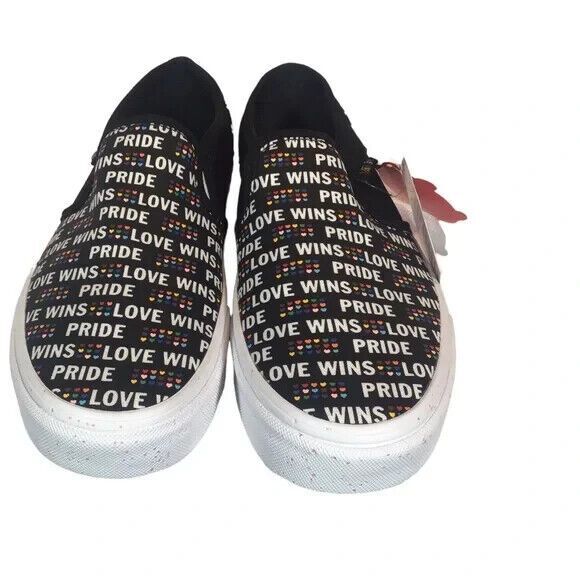 Vans Pride Womans Size 8 Love Wins Asher Slip On Black Glitter Rainbow S… - Picture 4 of 15